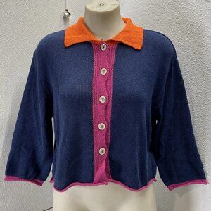 Alembika Tri-Color Collared Cardigan Navy Purple M/L